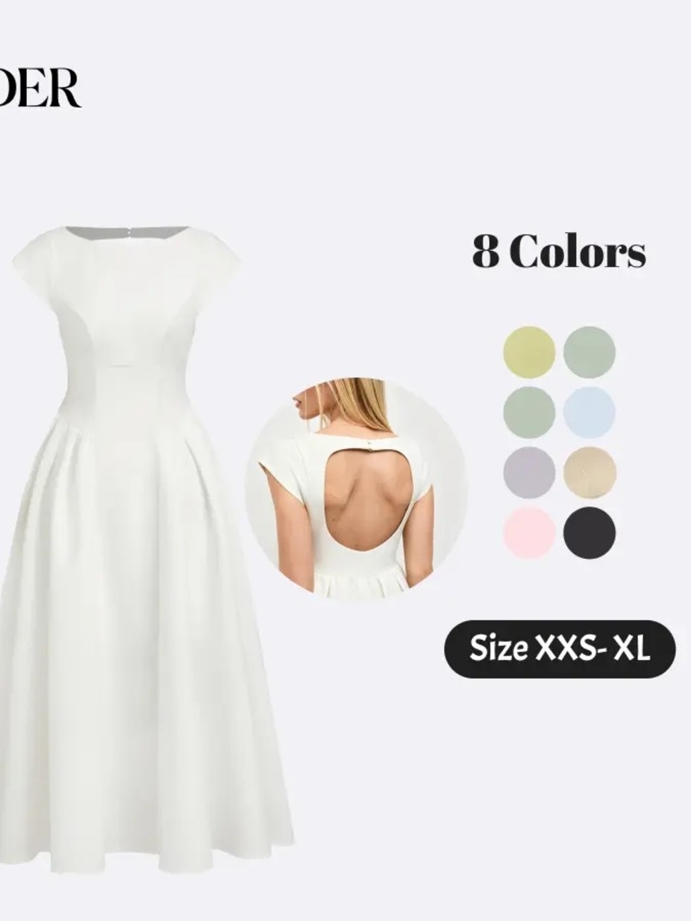 Cider White Backless Fit-and-Flare Midi Dress NEW WITH TAG